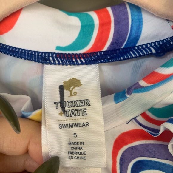 Tucker & Tate | Girls Long Sleeve Rainbow Rashguard & Polka Dot Bikini Bottoms - Picture 3 of 4